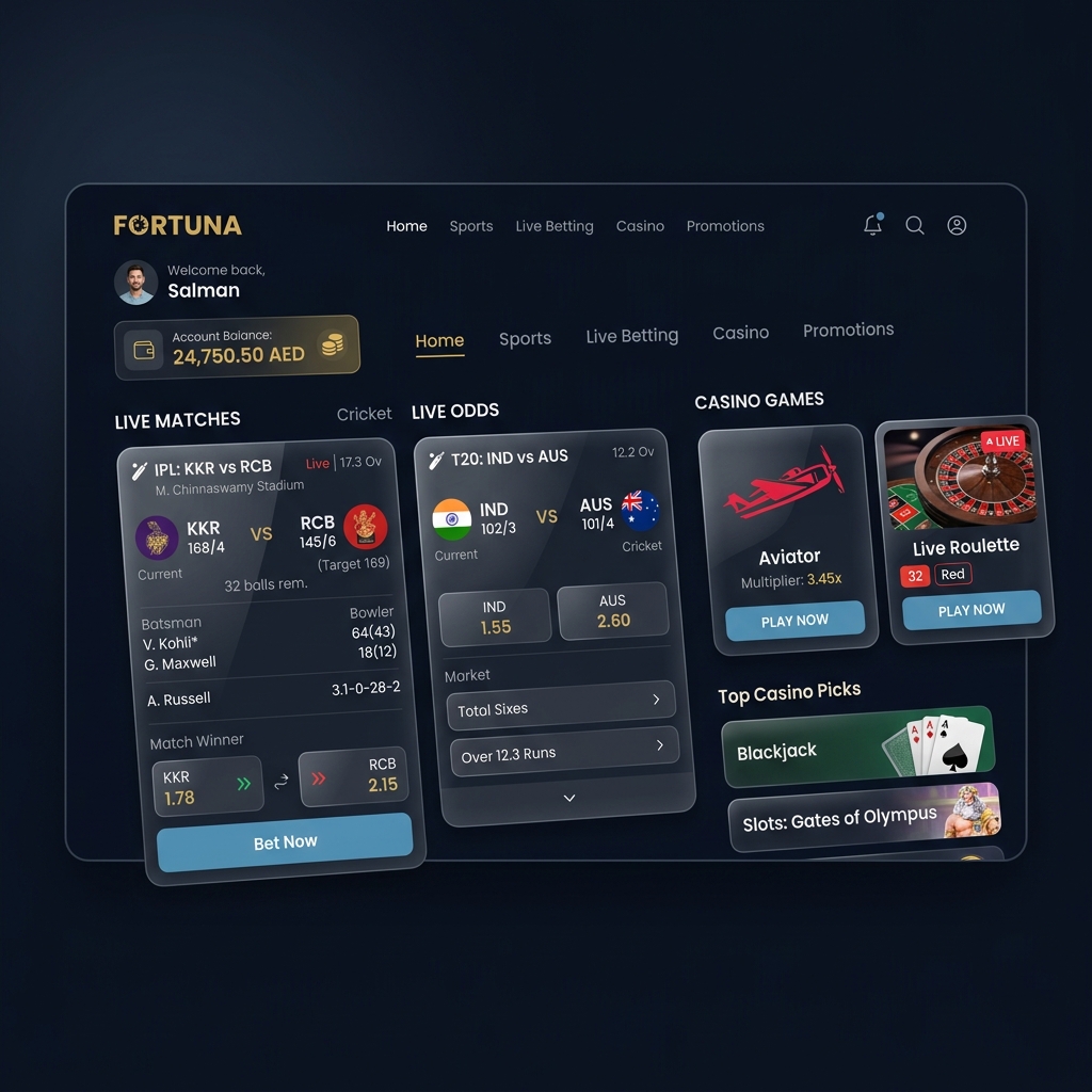 BetPro Dubai — sports betting and casino dashboard